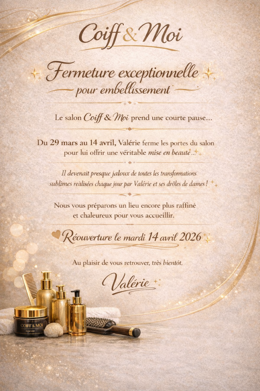 Fermeture exceptionnelle Coiff&Moi avec style à Hyeres